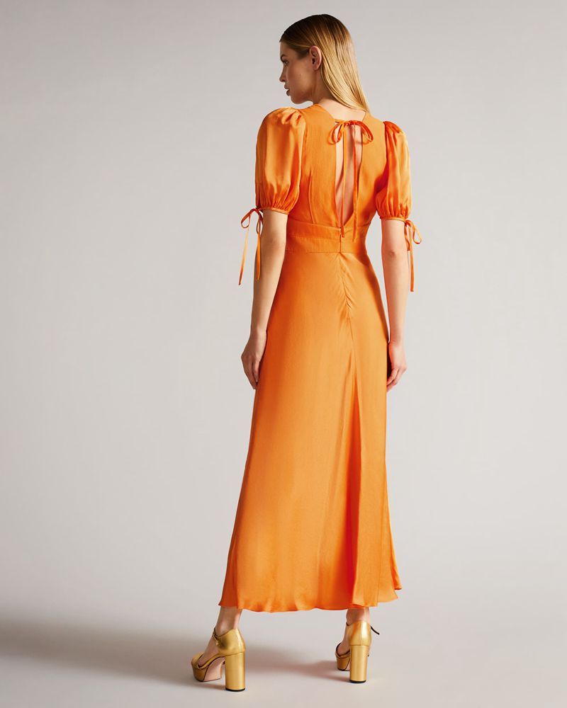 Ted Baker Lysette Detail Satin Tea Klänning Dam Orange | SQH-218043