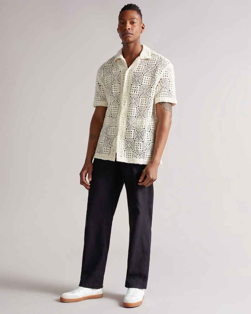 Ted Baker Mackk Ss Crochet Skjorta Herr Natural | NCU-284601