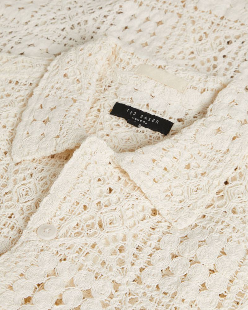 Ted Baker Mackk Ss Crochet Skjorta Herr Natural | NCU-284601