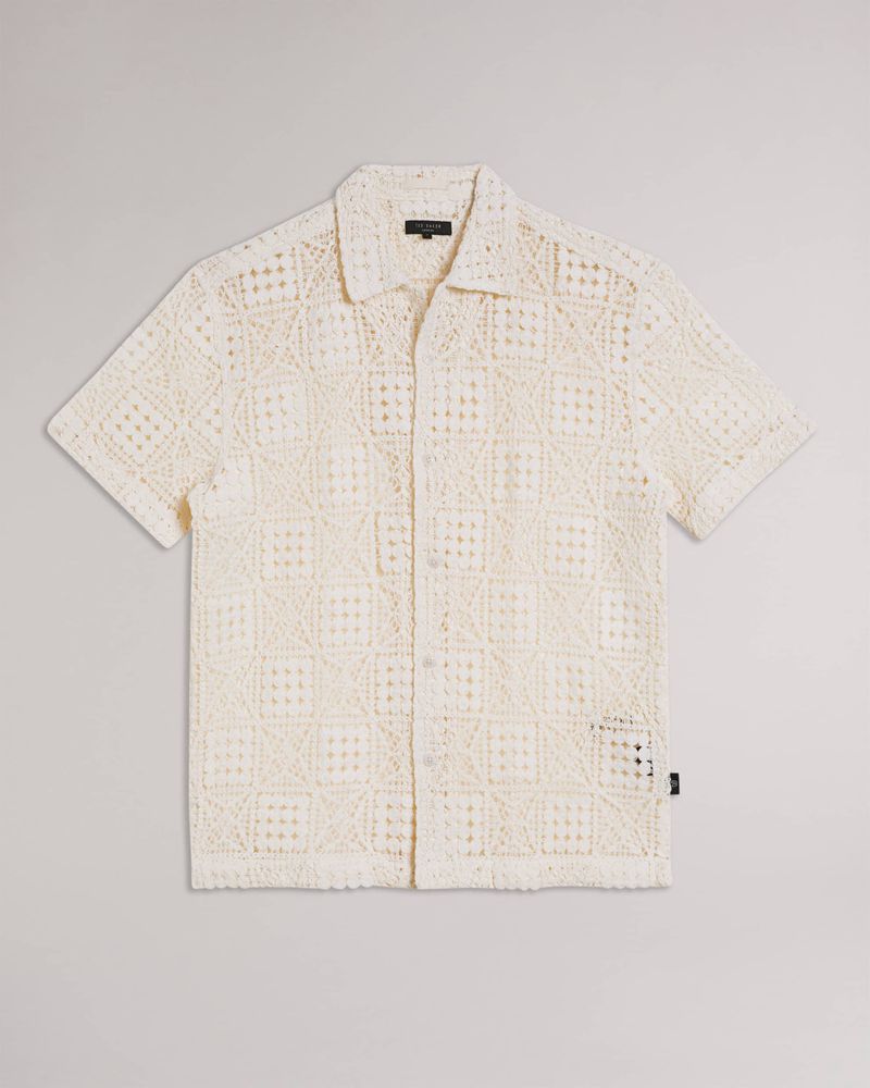 Ted Baker Mackk Ss Crochet Skjorta Herr Natural | NCU-284601