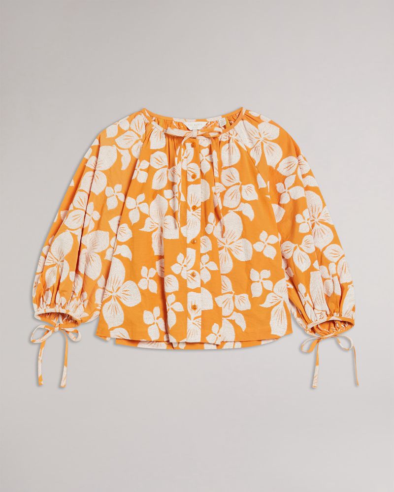 Ted Baker Madia Raglan Puff Sleeve Blouse Blast Dam Orange | HAU-493870