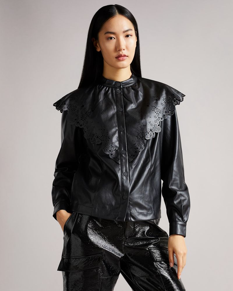 Ted Baker Maisson Perforated Pleather With Collar Blast Dam Svarta | QJZ-524931