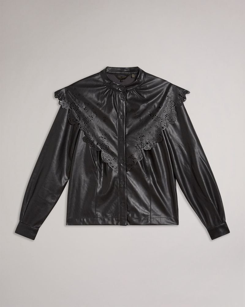 Ted Baker Maisson Perforated Pleather With Collar Blast Dam Svarta | QJZ-524931
