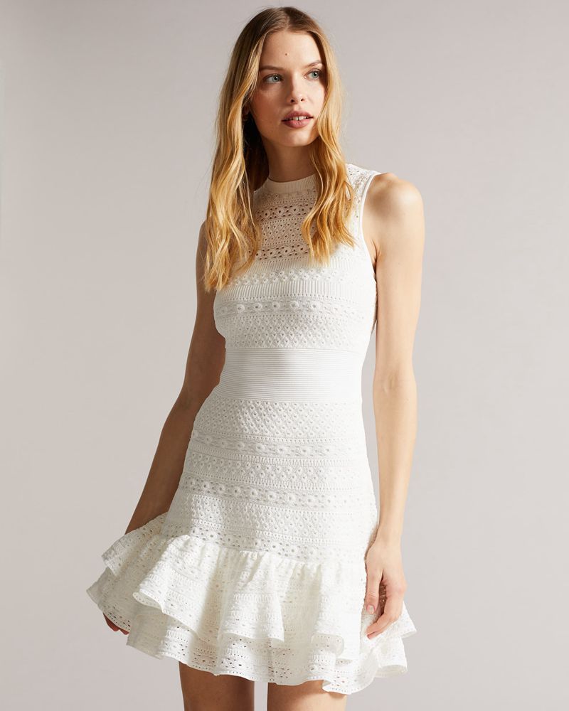 Ted Baker Maleko Spets Stitch Klänning Dam Vita | ULV-286704