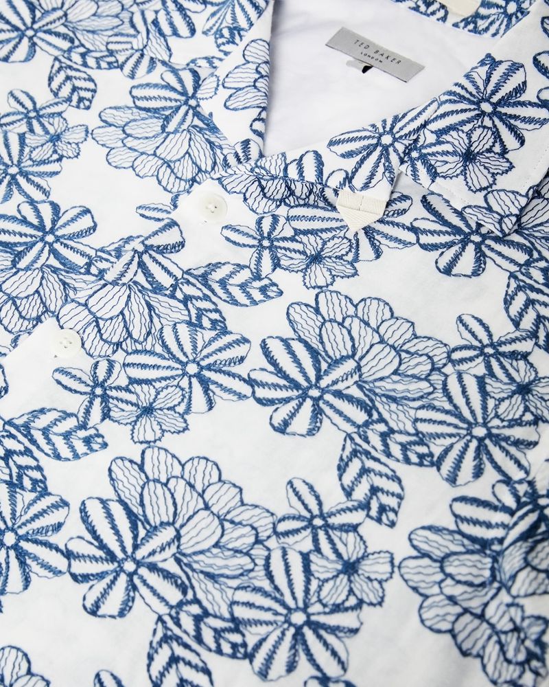 Ted Baker Mannor Sleeve Floral Embroidered Skjorta Herr Vita | IGP-820143