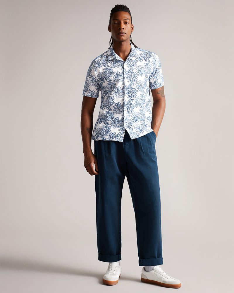 Ted Baker Mannor Sleeve Floral Embroidered Skjorta Herr Vita | IGP-820143
