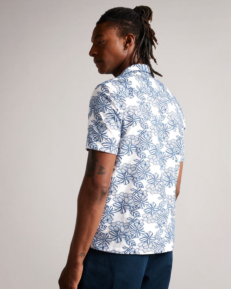 Ted Baker Mannor Sleeve Floral Embroidered Skjorta Herr Vita | IGP-820143
