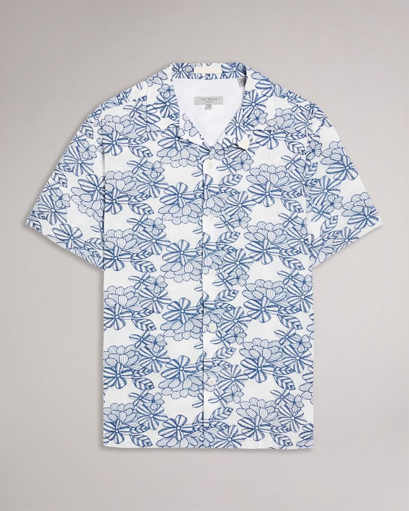 Ted Baker Mannor Sleeve Floral Embroidered Skjorta Herr Vita | IGP-820143