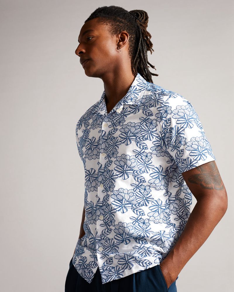 Ted Baker Mannor Sleeve Floral Embroidered Skjorta Herr Vita | IGP-820143