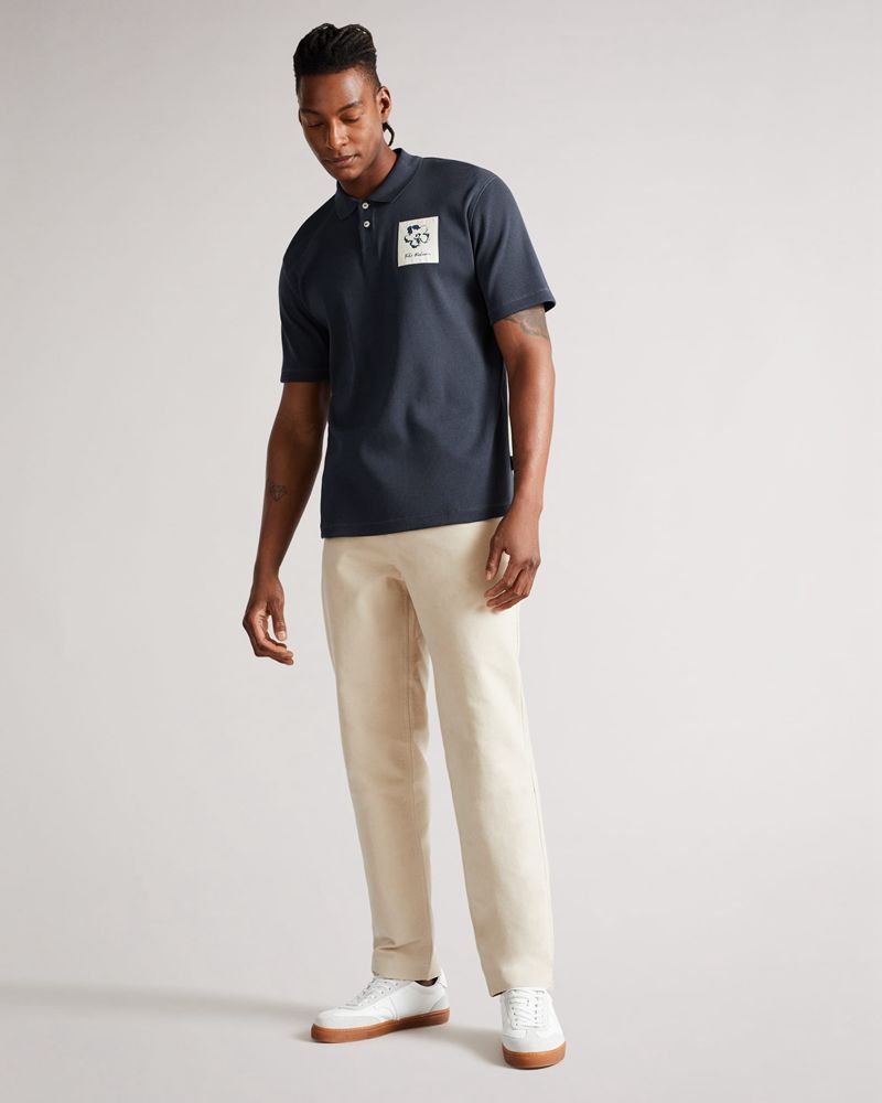 Ted Baker Marden Sleeve Ribbed Polo Blast Herr Marinblå | XDB-618593