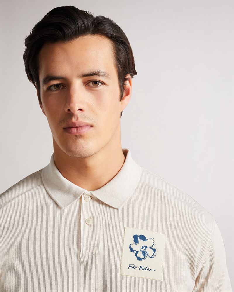 Ted Baker Marden Sleeve Ribbed Polo Blast Herr Natural | YMV-542097