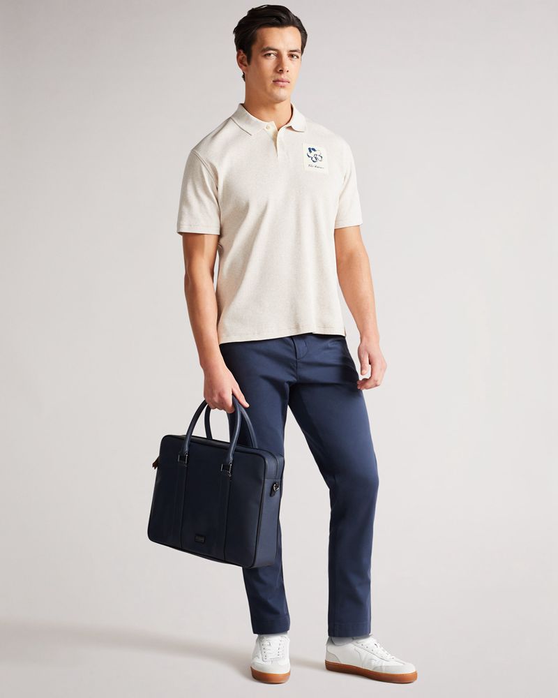 Ted Baker Marden Sleeve Ribbed Polo Blast Herr Natural | YMV-542097