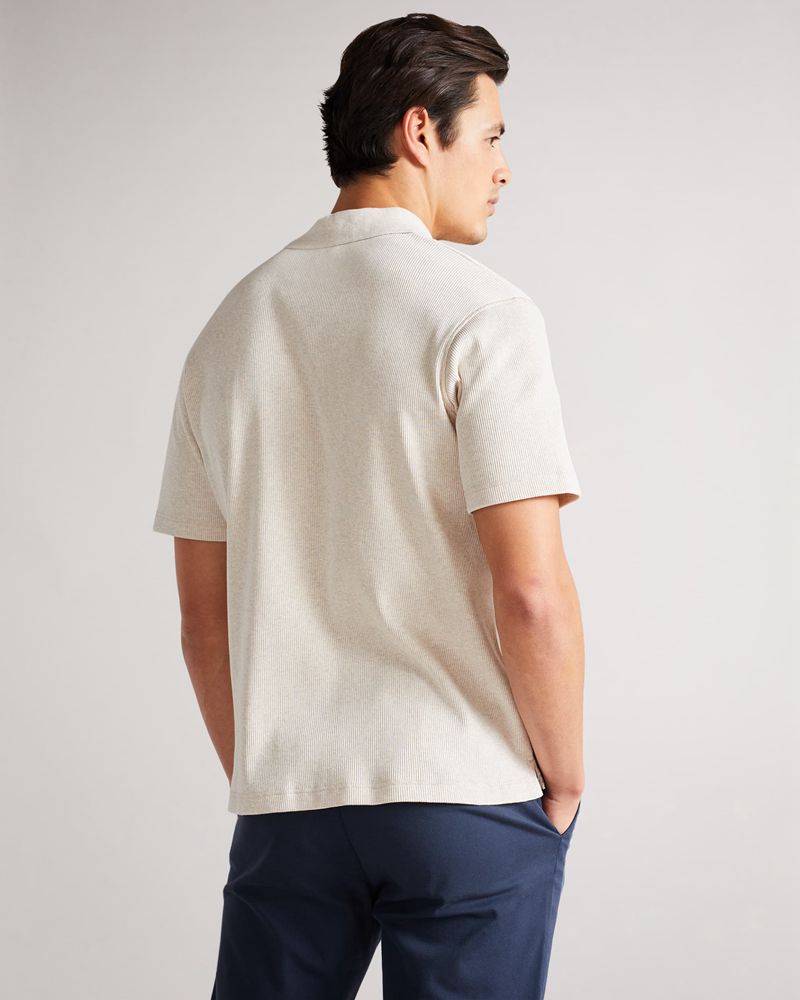 Ted Baker Marden Sleeve Ribbed Polo Blast Herr Natural | YMV-542097