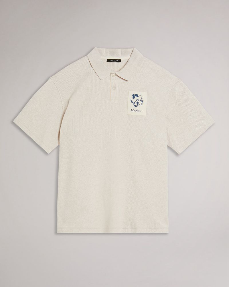 Ted Baker Marden Sleeve Ribbed Polo Blast Herr Natural | YMV-542097