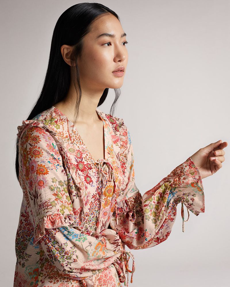 Ted Baker Marrlaa Ruffle Blouse With Spets Up Detailing Blast Dam Orange | YHW-193706