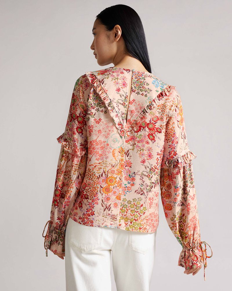Ted Baker Marrlaa Ruffle Blouse With Spets Up Detailing Blast Dam Orange | YHW-193706