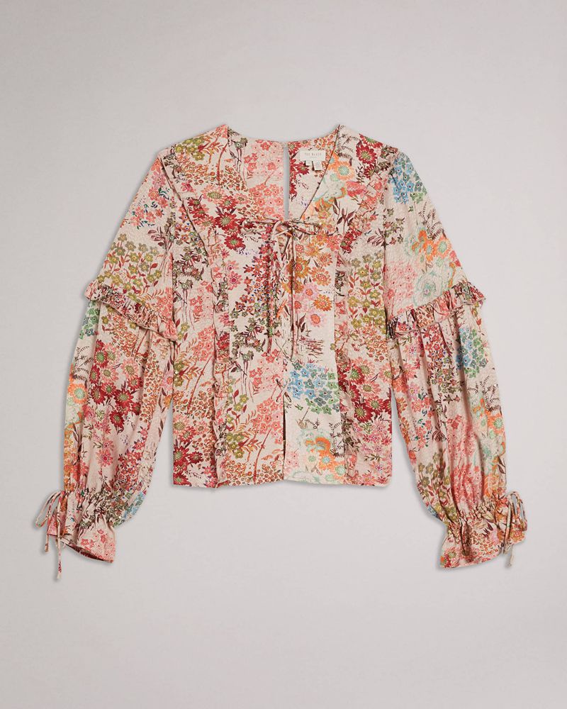 Ted Baker Marrlaa Ruffle Blouse With Spets Up Detailing Blast Dam Orange | YHW-193706