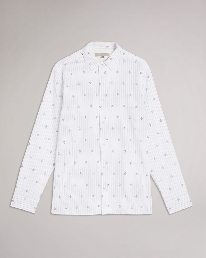 Ted Baker Marshes Ls Stripe Flower Coupe Skjorta Herr Vita | XRS-361402