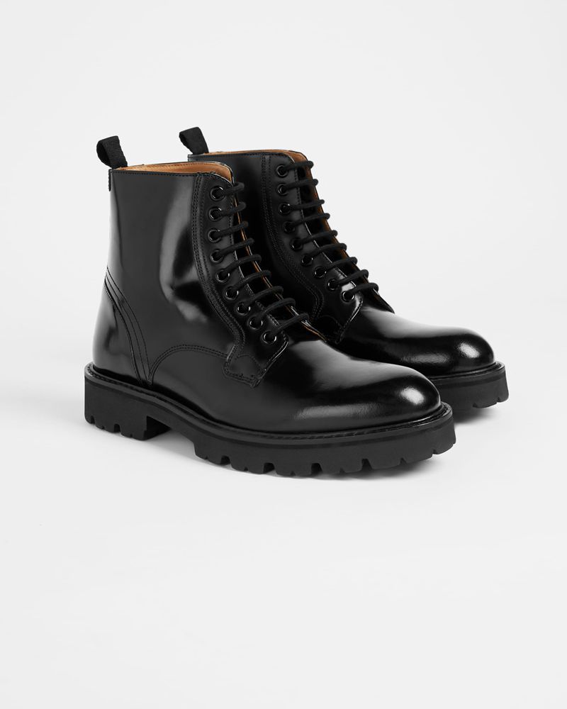 Ted Baker Mascy Läder Tjock Spets Up Ankle Stövlar Dam Svarta | NGS-789045