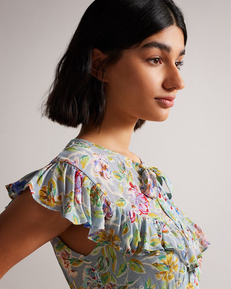 Ted Baker Maurier Floral Printed Midi Klänning Dam Blå | SEY-610725