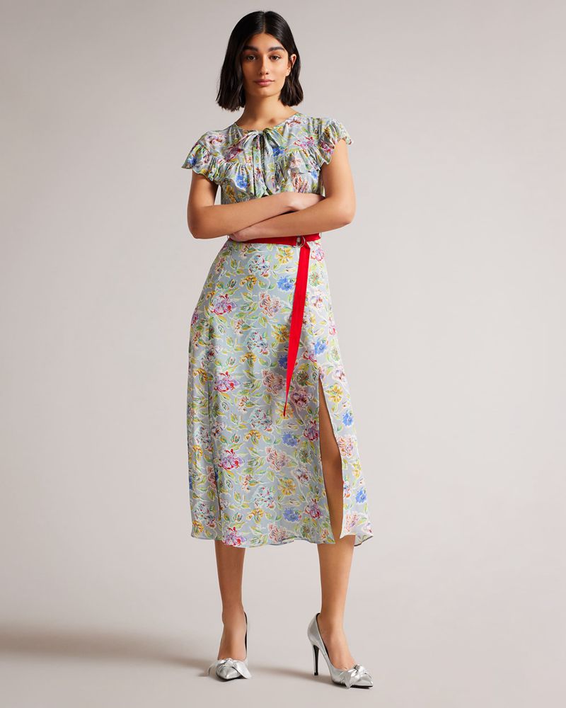 Ted Baker Maurier Floral Printed Midi Klänning Dam Blå | SEY-610725
