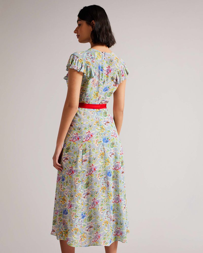 Ted Baker Maurier Floral Printed Midi Klänning Dam Blå | SEY-610725