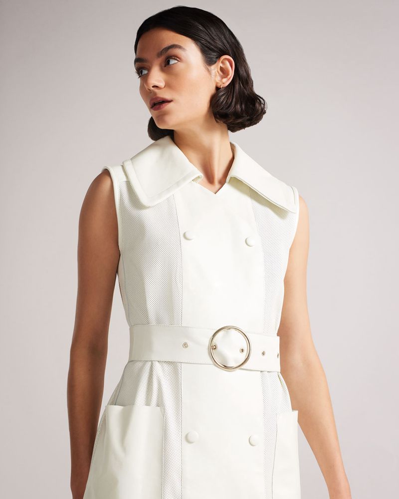 Ted Baker Meduce Summer Collared Läder Midi Klänning Dam Vita | HIT-105823