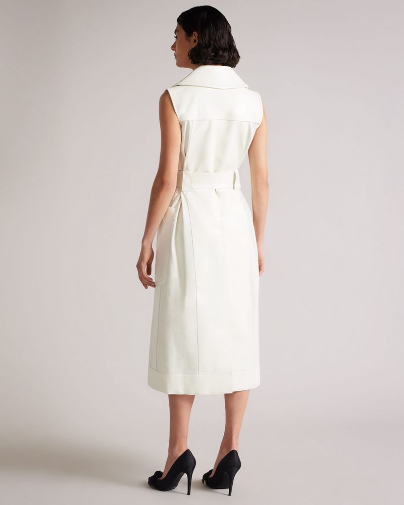 Ted Baker Meduce Summer Collared Läder Midi Klänning Dam Vita | HIT-105823