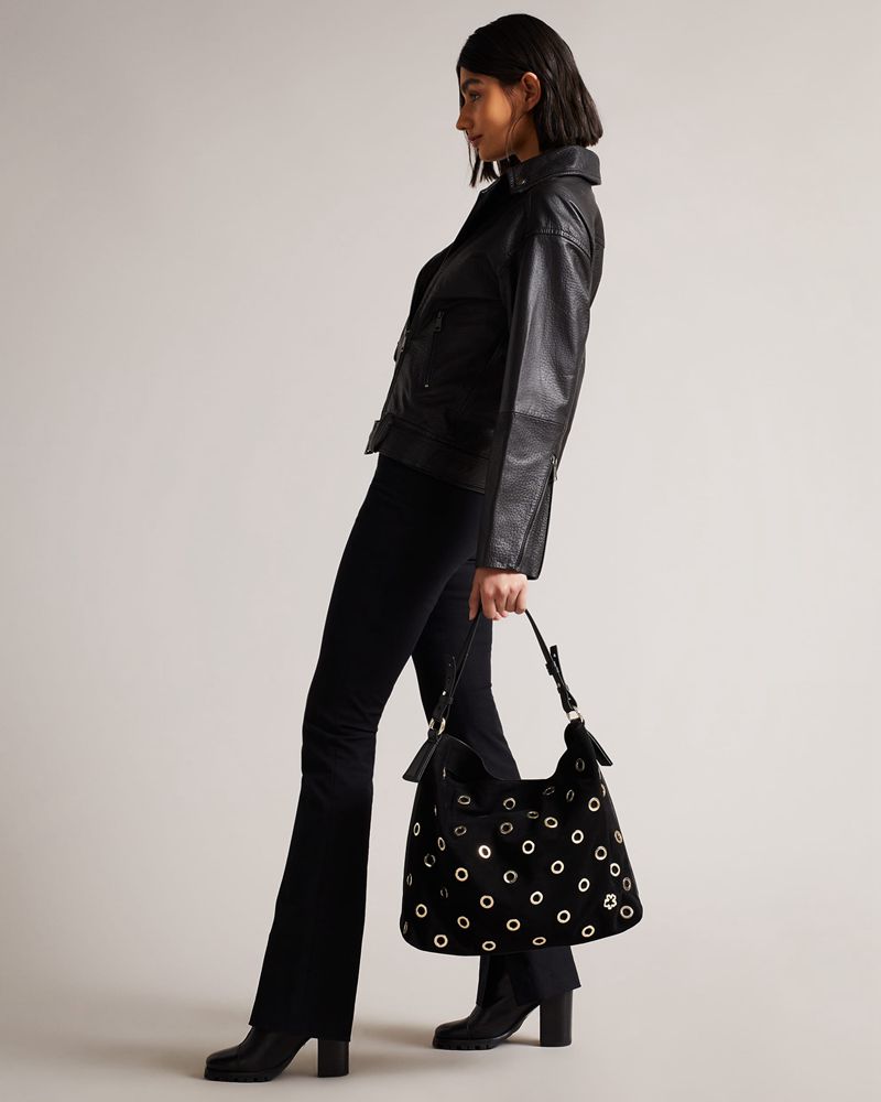 Ted Baker Meida Eyelet Detail Swag Axelväska Dam Svarta | PJG-209541