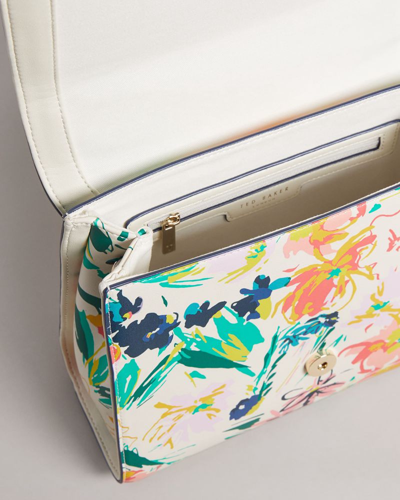 Ted Baker Mellena Magnolia Floral Non Läder Tote Crossbody Väska Dam Vita | BXF-906421