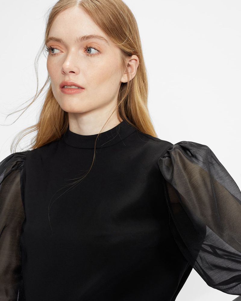 Ted Baker Micaeli Organza Volume Sleeve Blast Dam Svarta | IGS-652380
