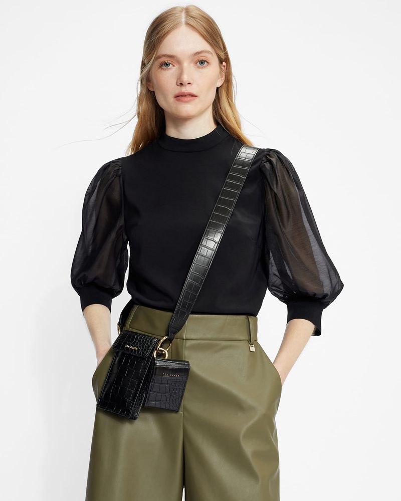 Ted Baker Micaeli Organza Volume Sleeve Blast Dam Svarta | IGS-652380