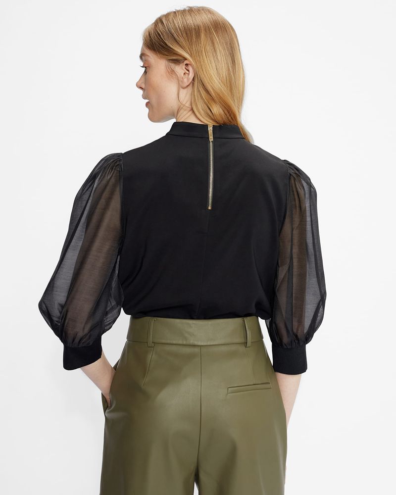 Ted Baker Micaeli Organza Volume Sleeve Blast Dam Svarta | IGS-652380