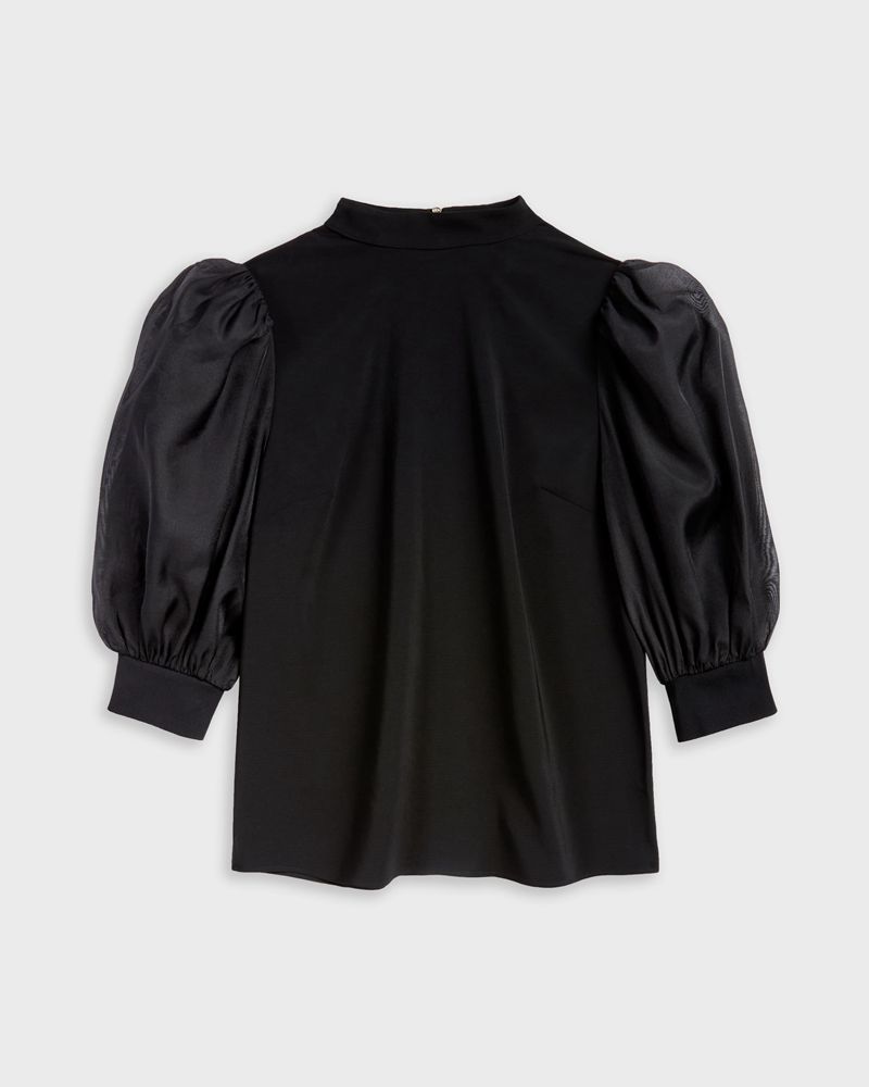 Ted Baker Micaeli Organza Volume Sleeve Blast Dam Svarta | IGS-652380