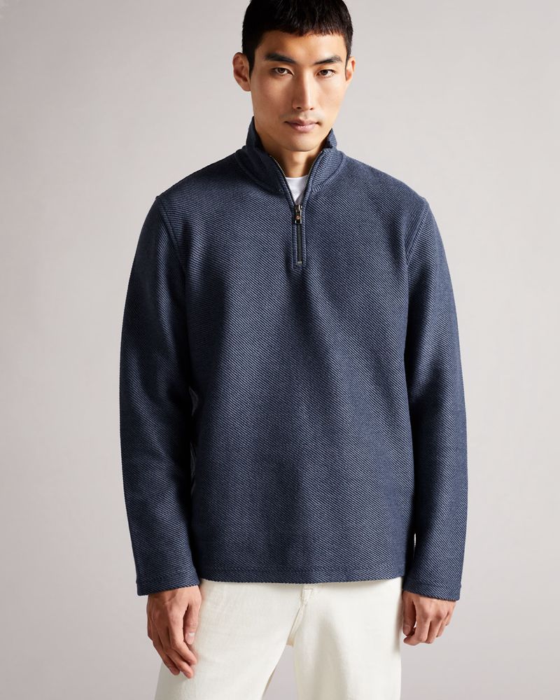 Ted Baker Millom Long Sleeve Textured Half Zip Blast Herr Blå | EAS-395761