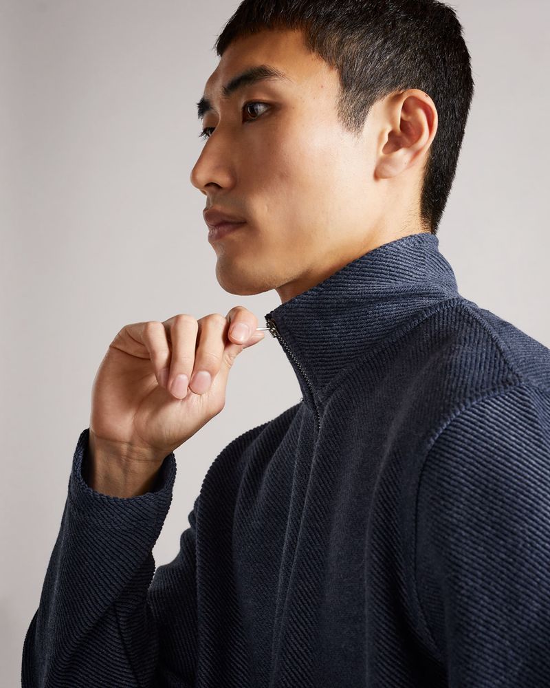 Ted Baker Millom Long Sleeve Textured Half Zip Blast Herr Blå | EAS-395761