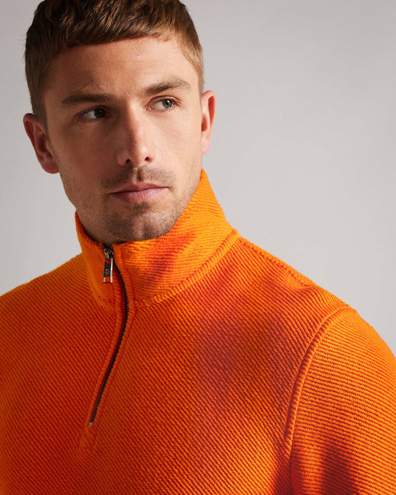 Ted Baker Millom Long Sleeve Textured Half Zip Blast Herr Orange | WVQ-719405