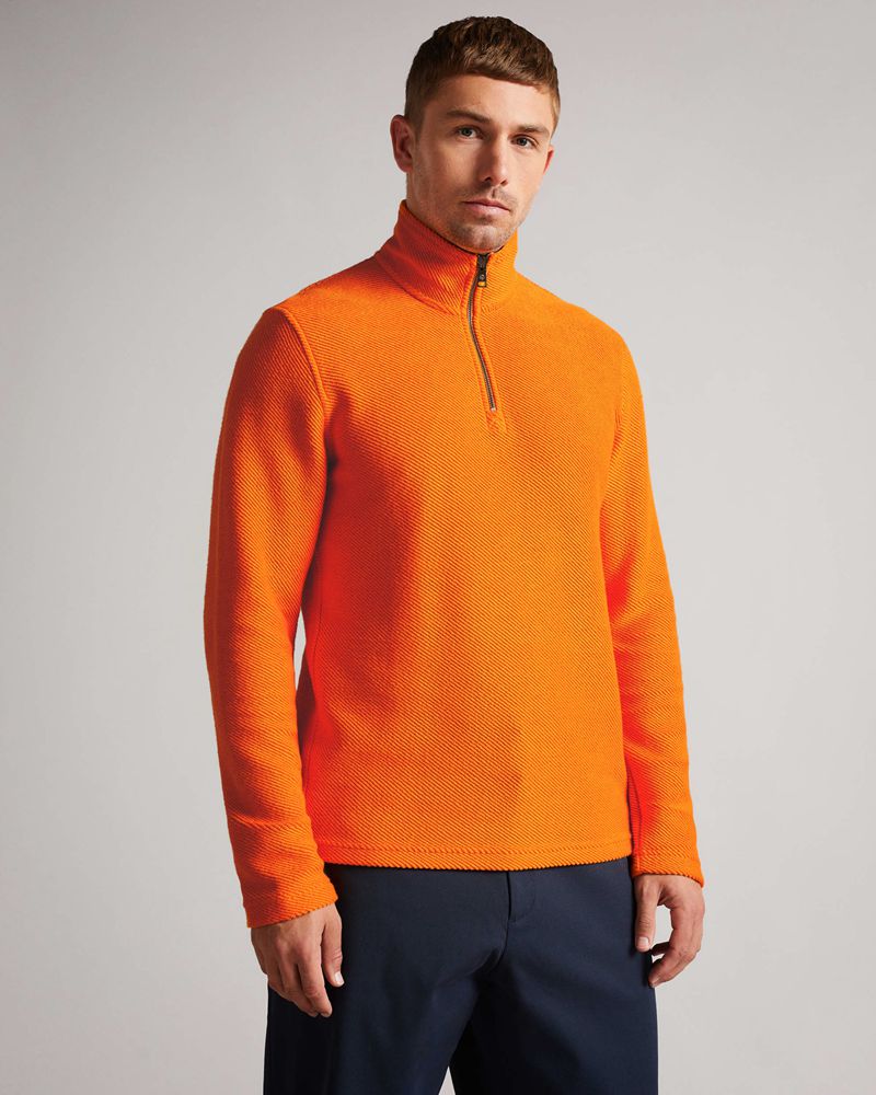 Ted Baker Millom Long Sleeve Textured Half Zip Blast Herr Orange | WVQ-719405