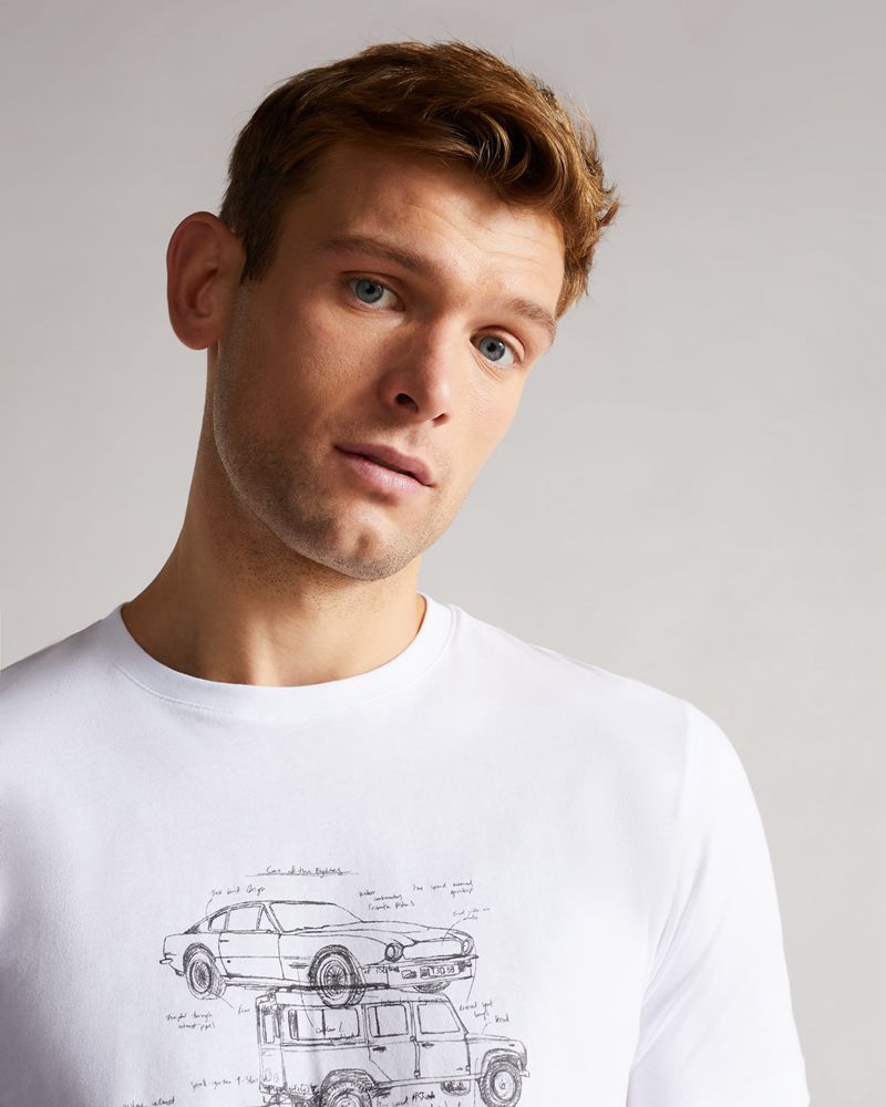 Ted Baker Montrse Sleeve Car Graphic Printed T Blast Herr Vita | OVX-513640