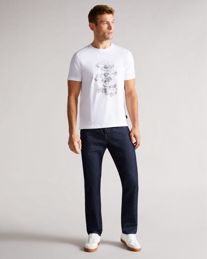 Ted Baker Montrse Sleeve Car Graphic Printed T Blast Herr Vita | OVX-513640