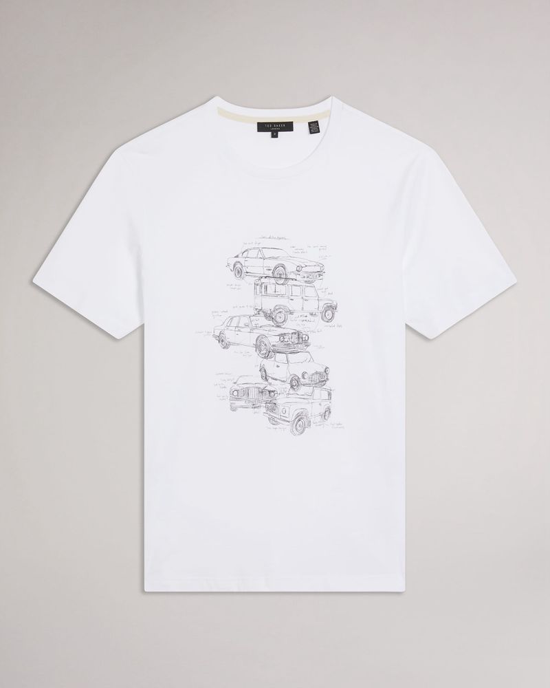 Ted Baker Montrse Sleeve Car Graphic Printed T Blast Herr Vita | OVX-513640