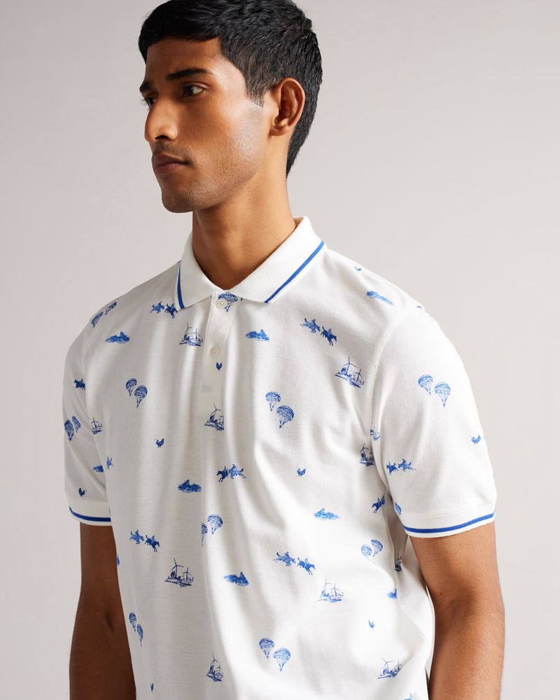 Ted Baker Narford Sleeve Printed Polo Blast Herr Vita | VAU-769301