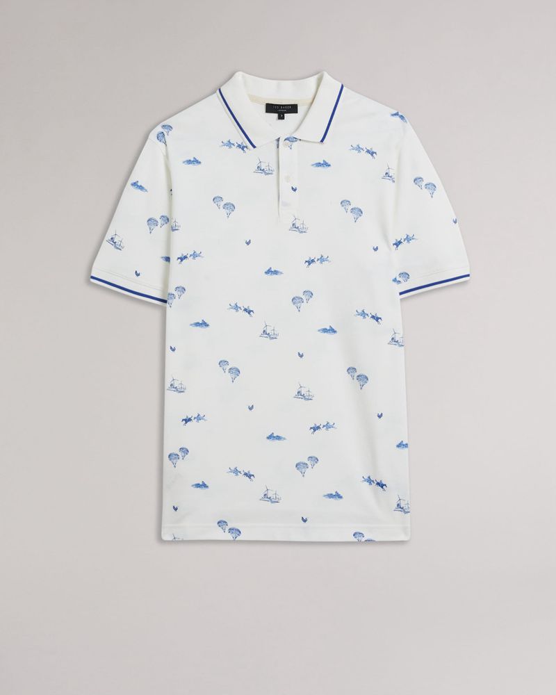 Ted Baker Narford Sleeve Printed Polo Blast Herr Vita | VAU-769301