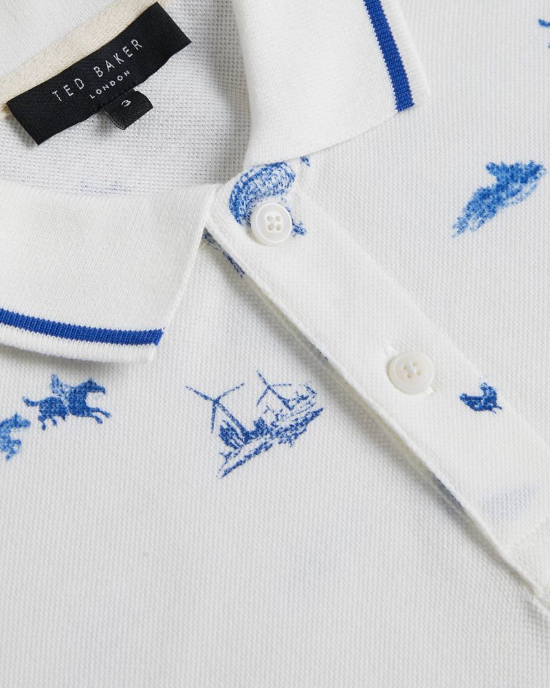 Ted Baker Narford Sleeve Printed Polo Blast Herr Vita | VAU-769301