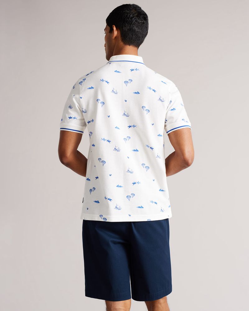 Ted Baker Narford Sleeve Printed Polo Blast Herr Vita | VAU-769301
