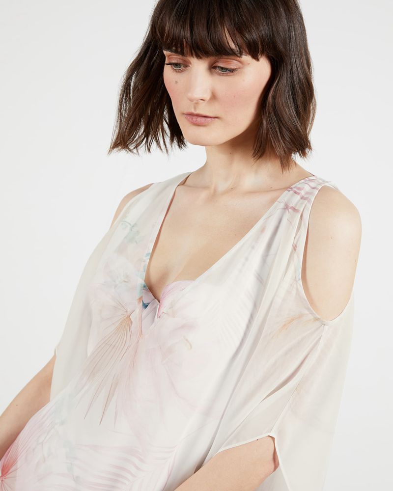 Ted Baker Natalli Square V-Neck Cover Up With Cold Badkläder Dam Vita | ZKR-793402