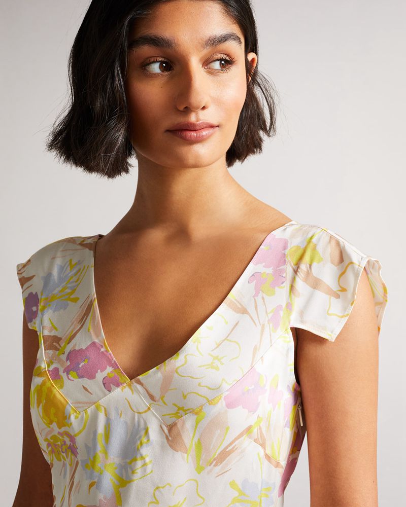 Ted Baker Necole Printed Tea Klänning Dam Vita | RTE-301847