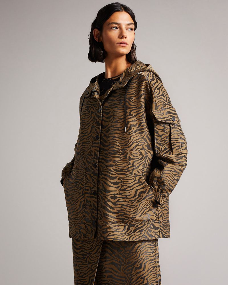 Ted Baker Neina Sport Animal Jacquard Hooded Jacka Dam Svarta | ZNI-915824