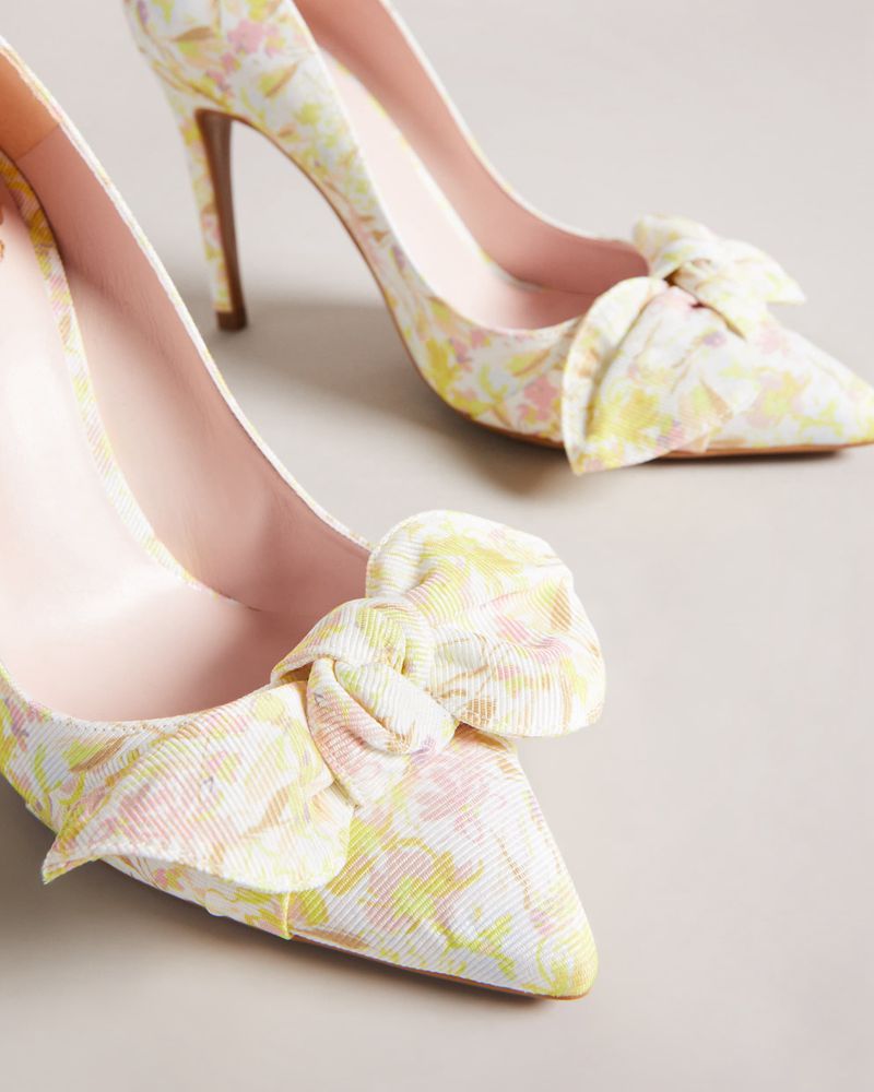 Ted Baker Neomah Sketchy Magnolia 100mm Bow Court Höga Klackar Dam Gula | RLF-326078