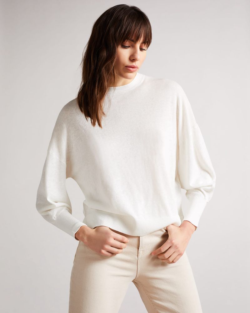 Ted Baker Nicci Sleeve Detailed Stickat Dam Vita | TOJ-642791